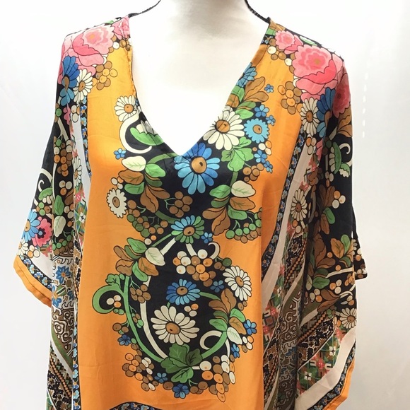 Gypsie Blu Boho Floral Kimono Kaftan Swimsuit Coverup Dress One Size - Picture 7 of 11